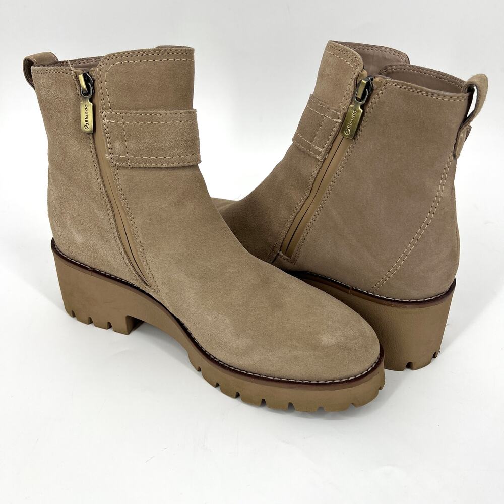 Blondo Womens Dagger Waterproof Suede Boots Tan Side Zip Size 10M